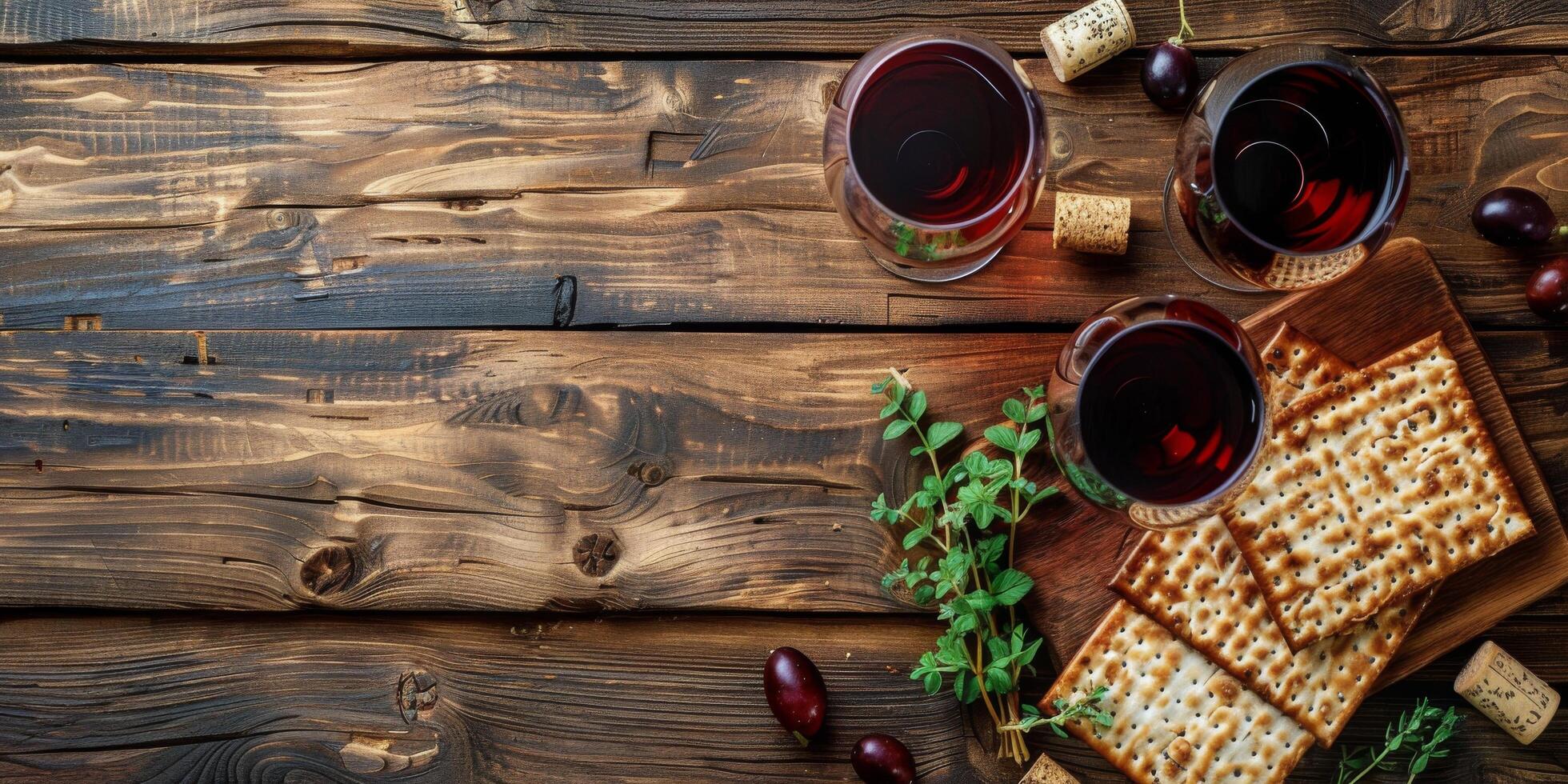 AI generated Wooden Table With Crackers and Herbs photo