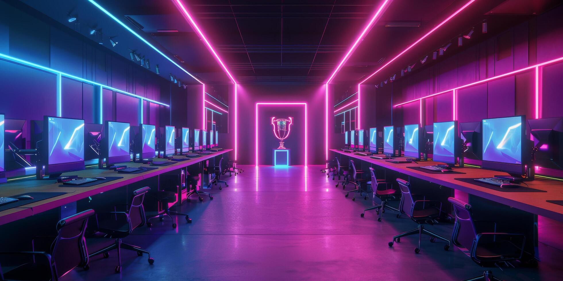 AI generated Room Filled With Multiple Computer Monitors photo