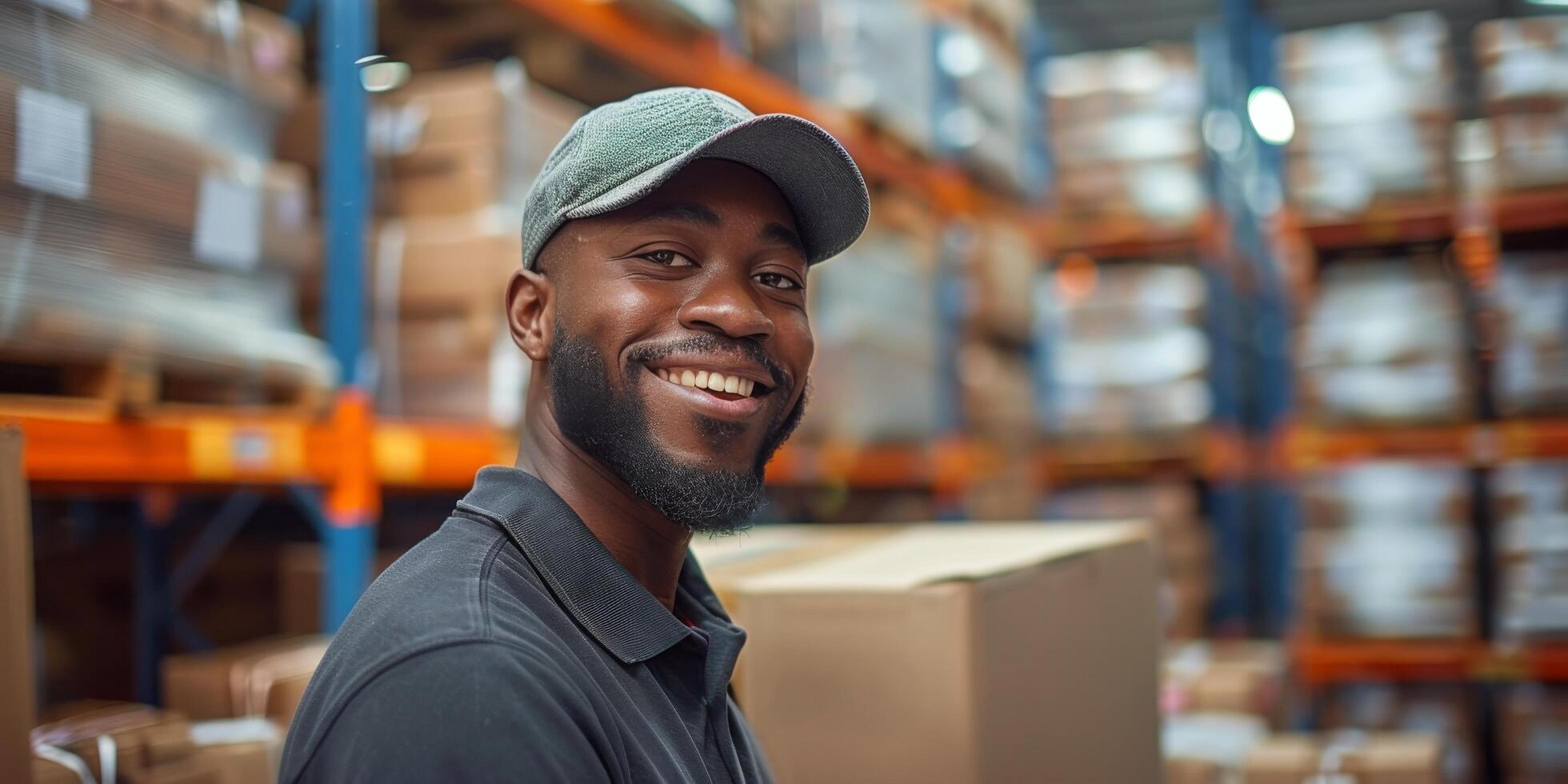 AI generated Man Wearing Hard Hat in Warehouse photo