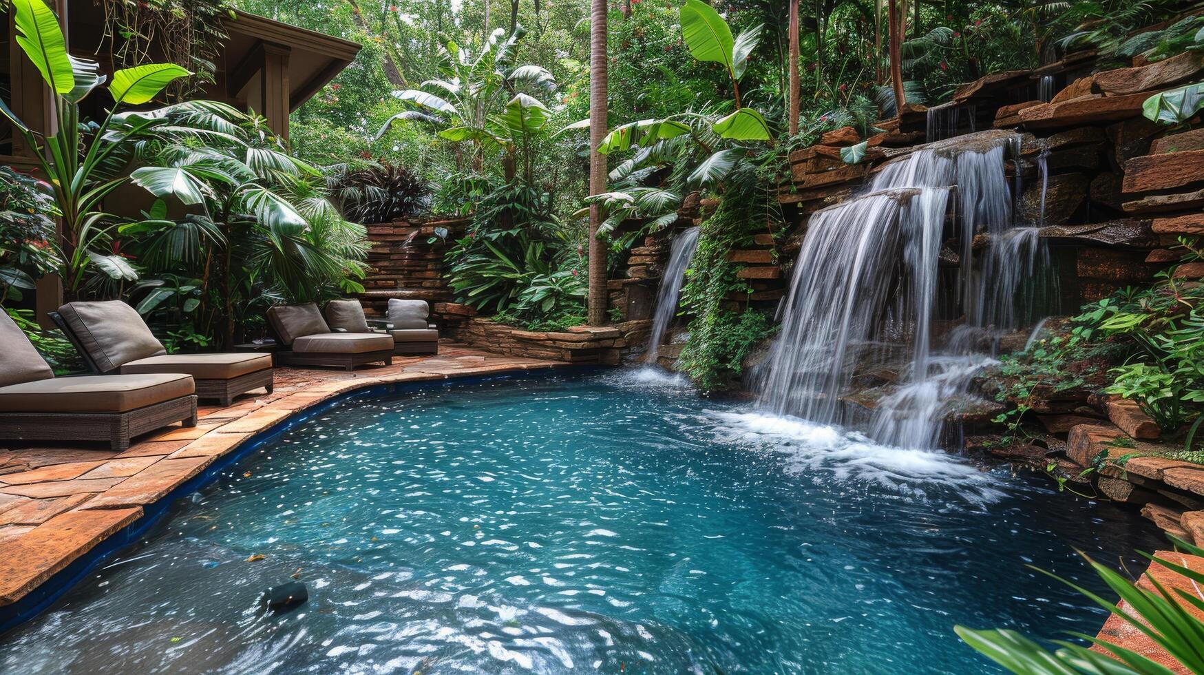AI generated Pool With Central Waterfall photo