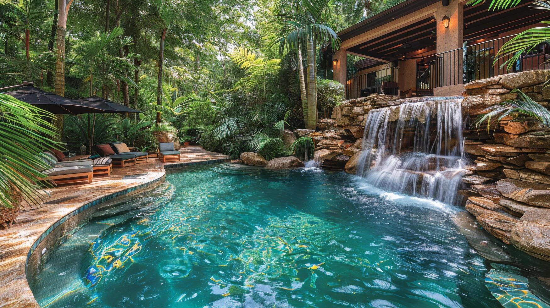 AI generated Pool With Central Waterfall photo