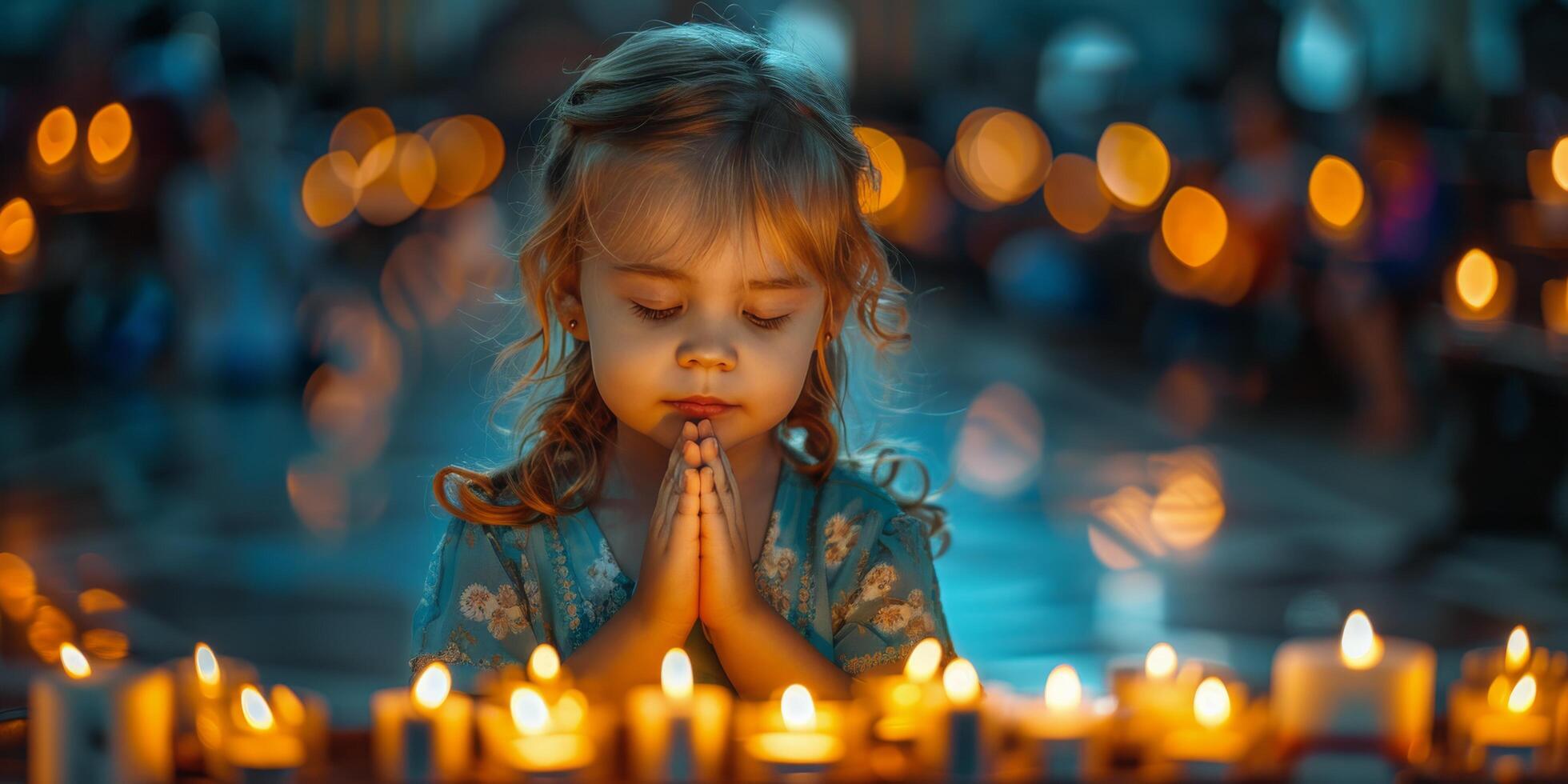 AI generated Young Girl Sitting Among Several Candles photo
