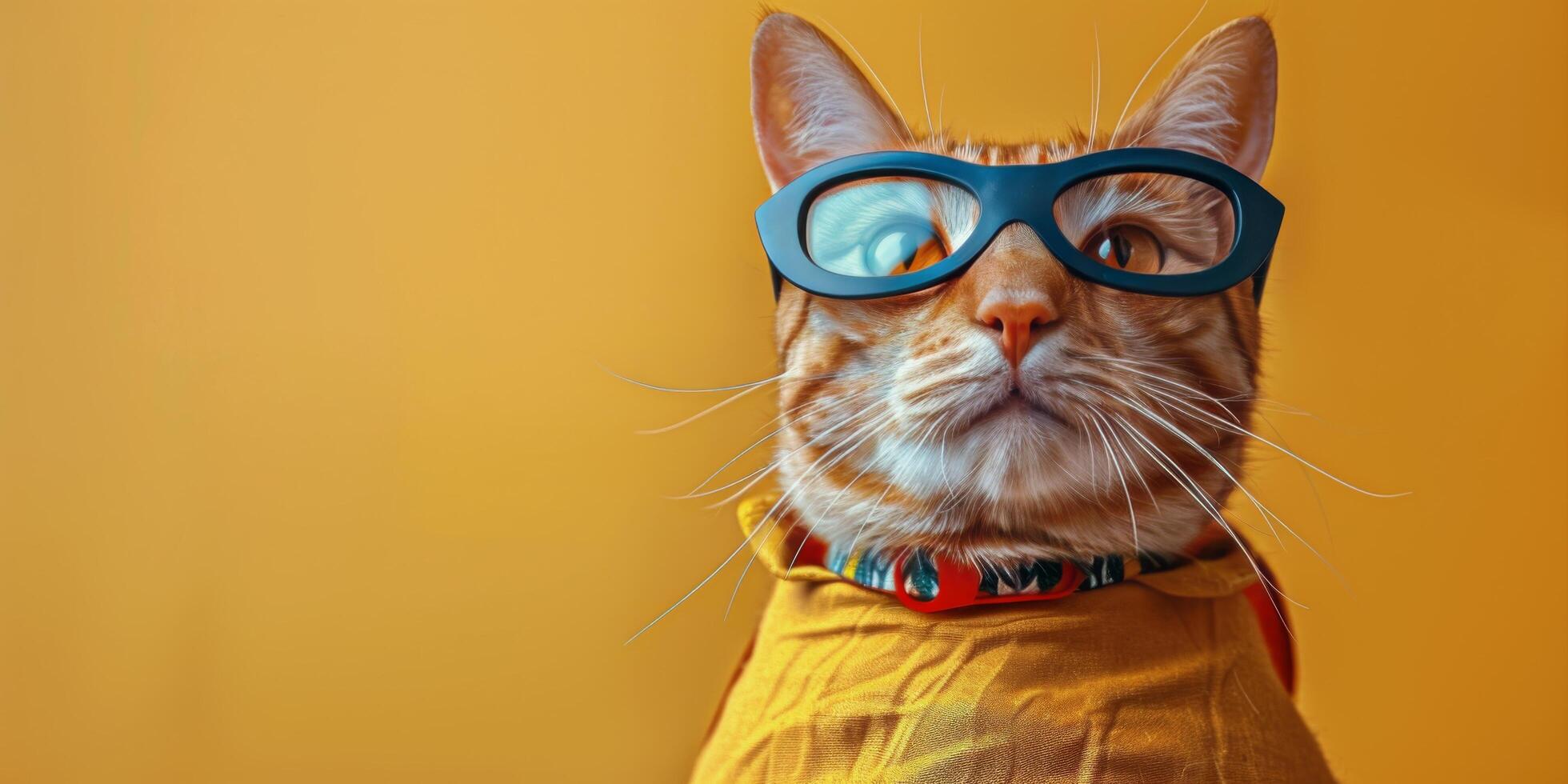 ai generado elegante gato en amarillo vestir y azul lentes foto