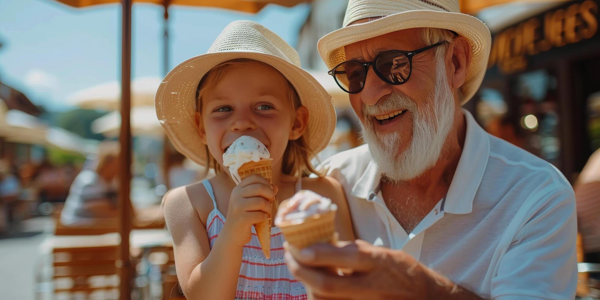 AI generated Older Man and Young Girl Eating Ice Cream photo