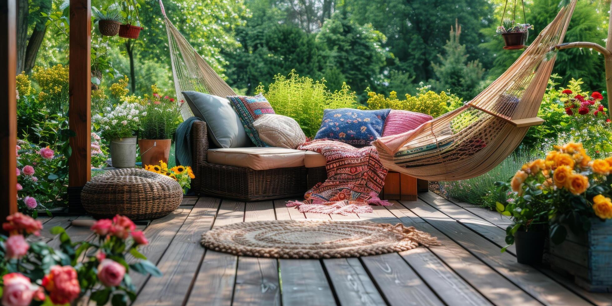 AI generated Hammock on Wooden Deck photo
