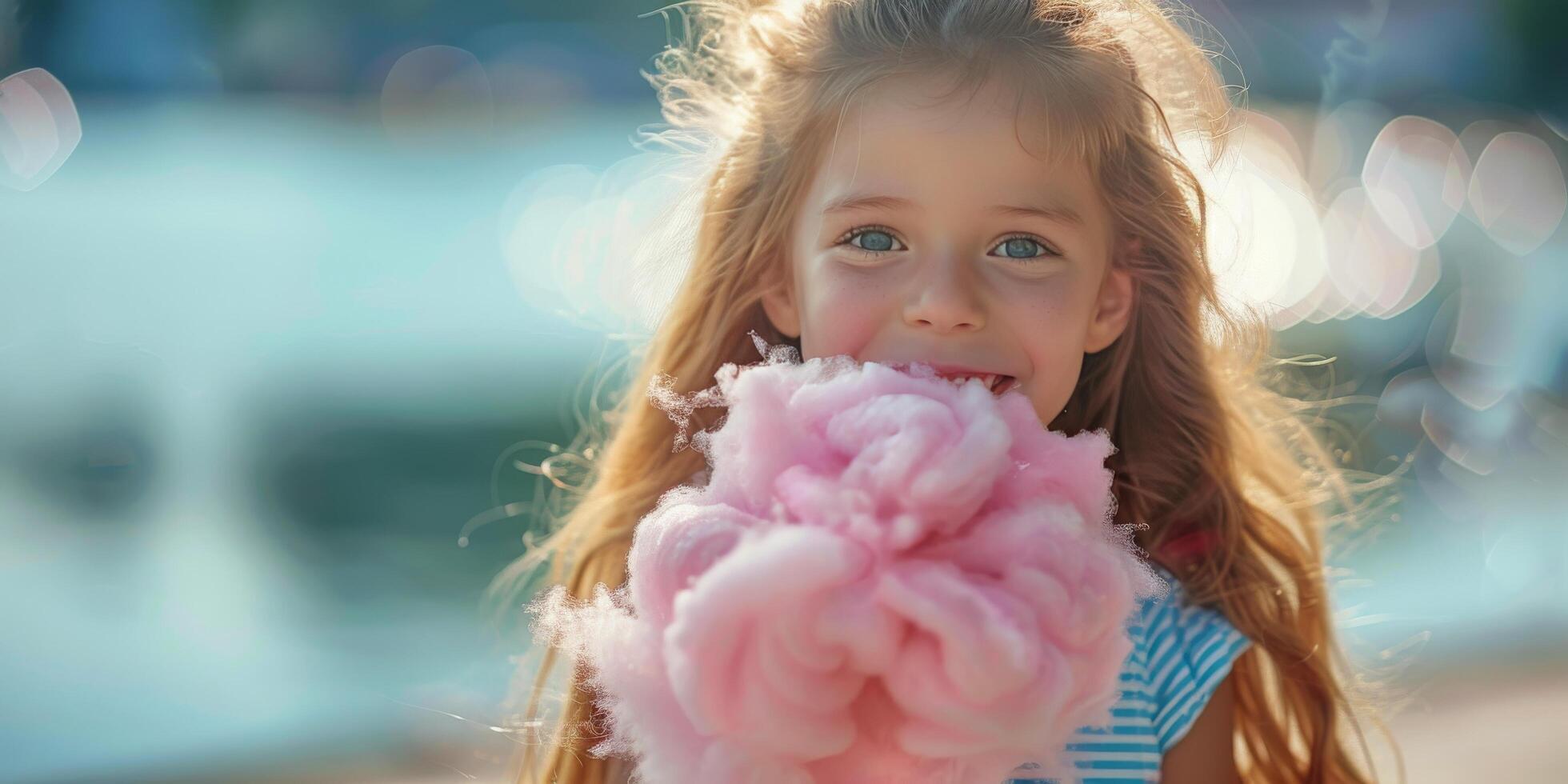 AI generated Young Girl Holding Pink Cotton Candy photo