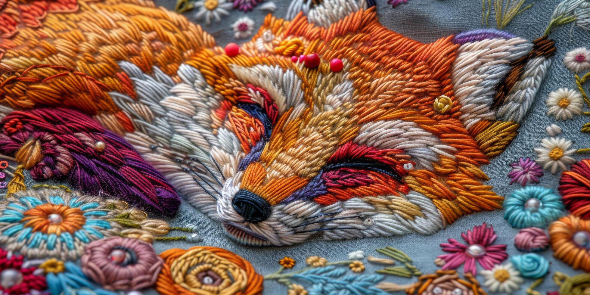 AI generated Close-Up of Colorful Embroidered Fox photo