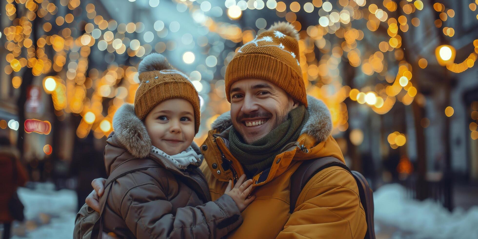 AI generated Man and Little Girl by Christmas Tree photo