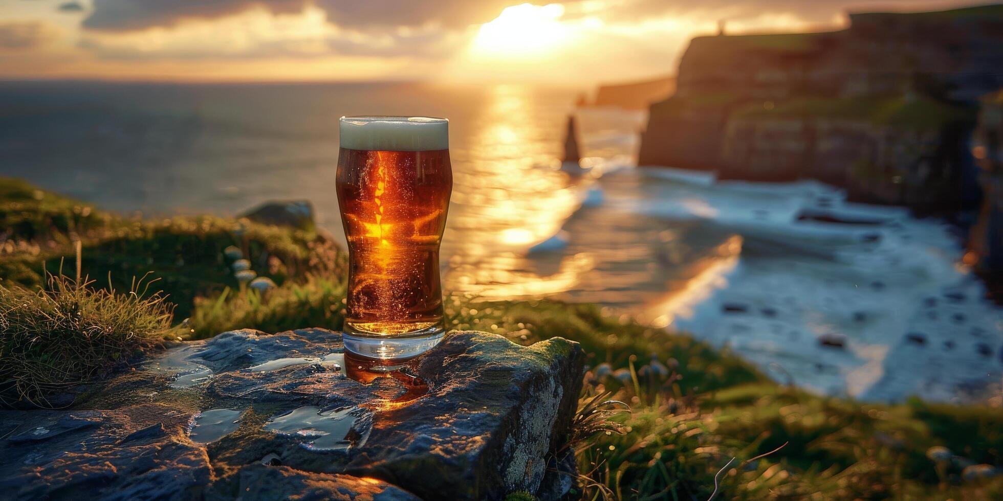 AI generated Glass of Beer on Rock photo