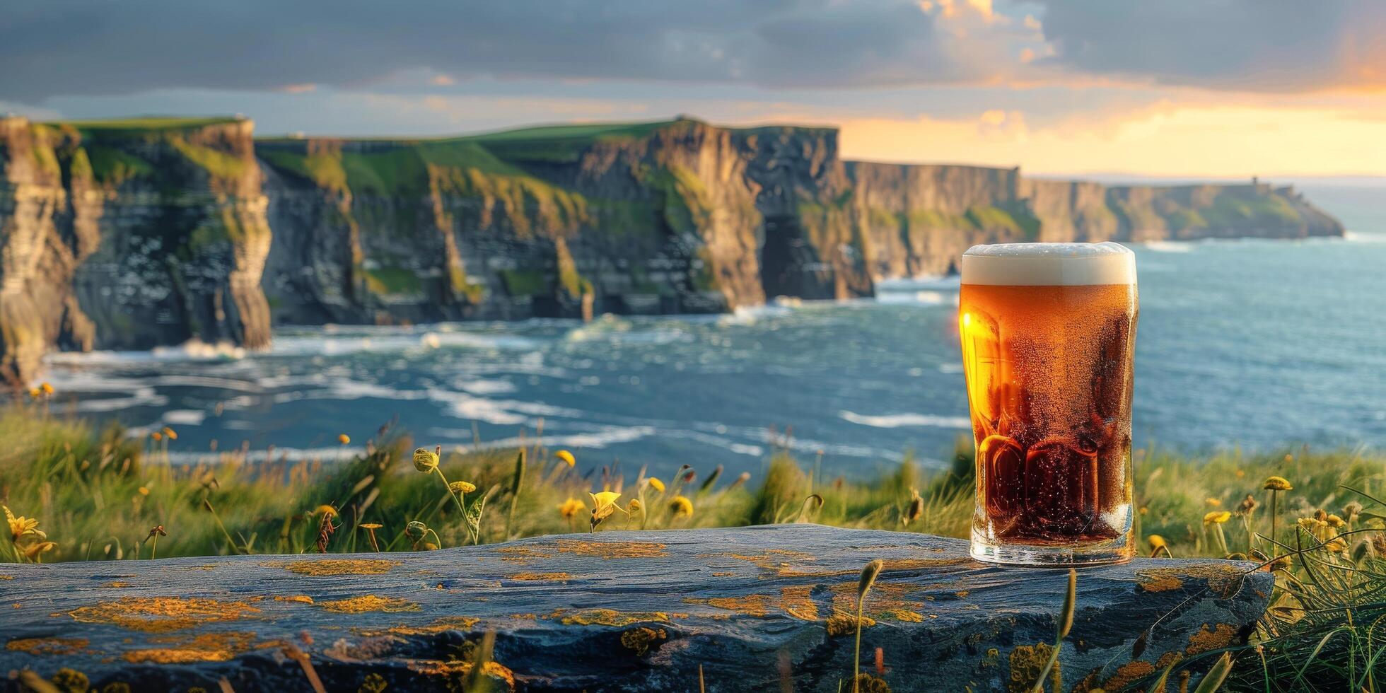 AI generated Beer Glass on Cliff Edge photo