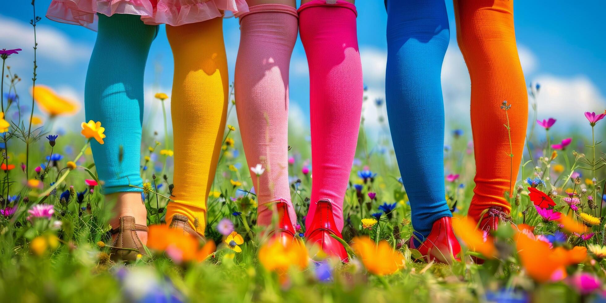 AI generated Three Girls Standing in a Field of Flowers photo