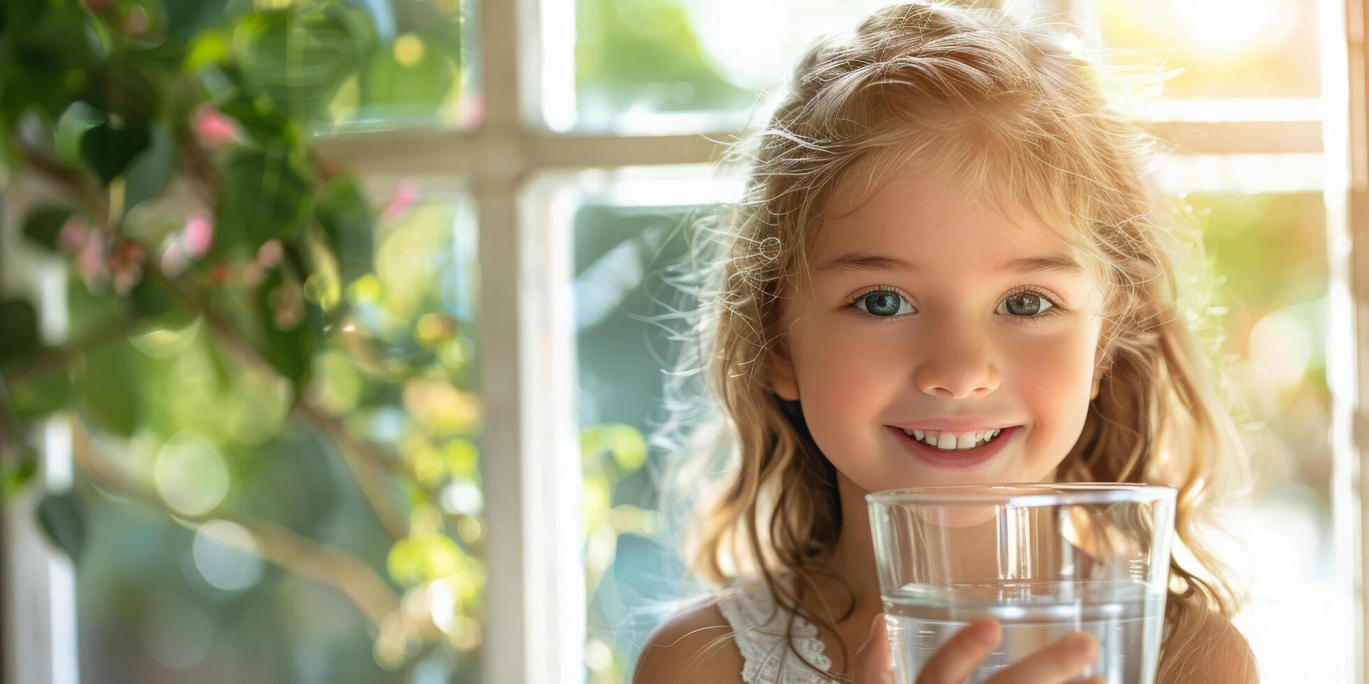 AI generated Little Girl Holding Glass of Water photo