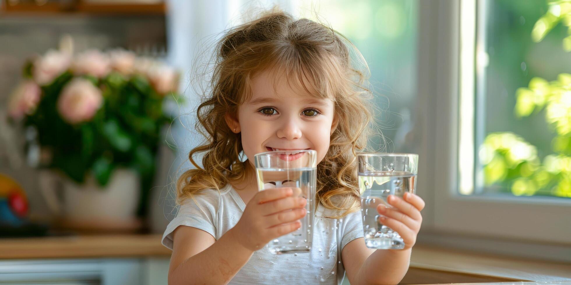 AI generated Little Girl Holding Glass of Water photo