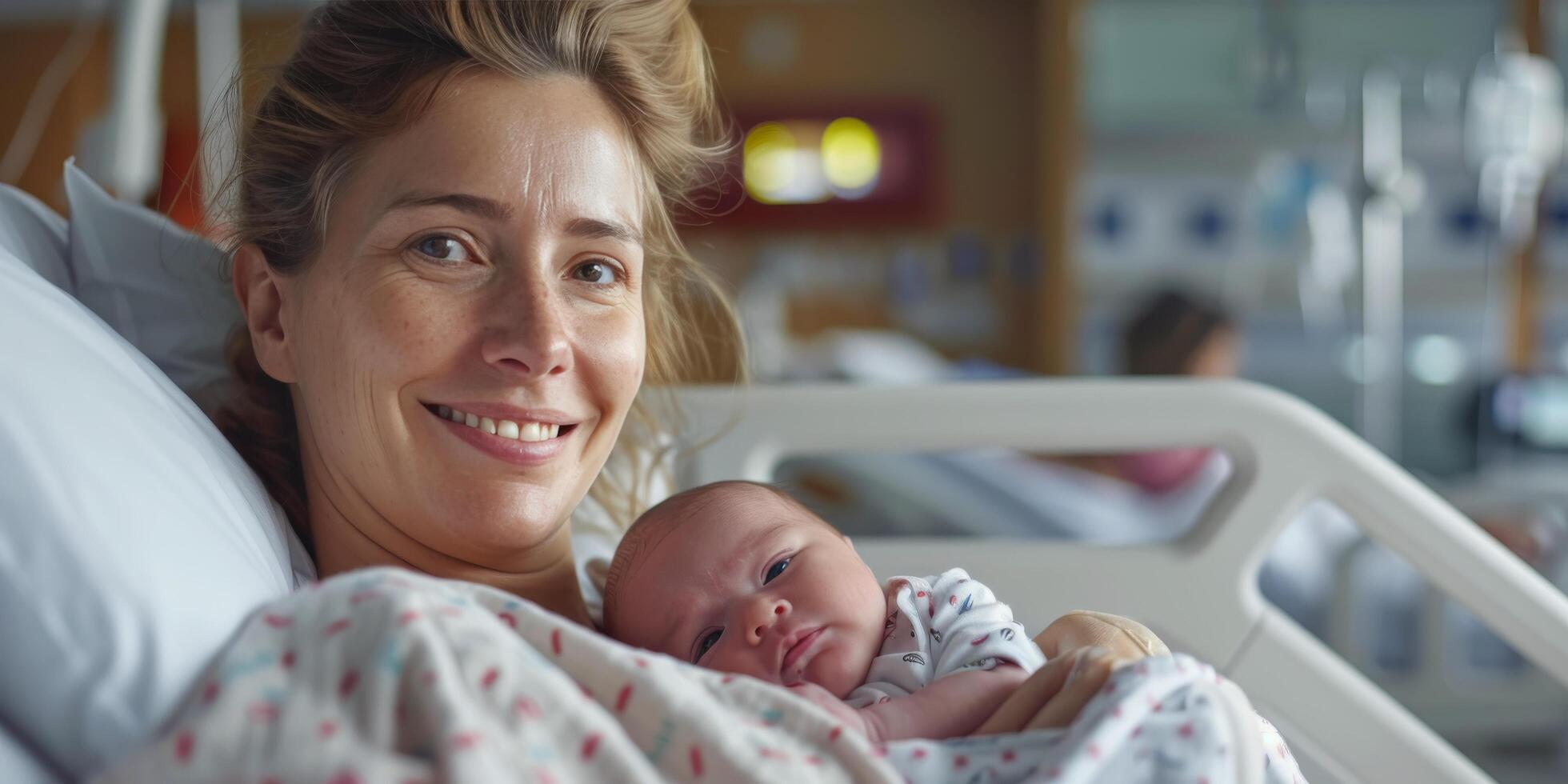 AI generated Woman Holding Baby in Hospital Bed photo