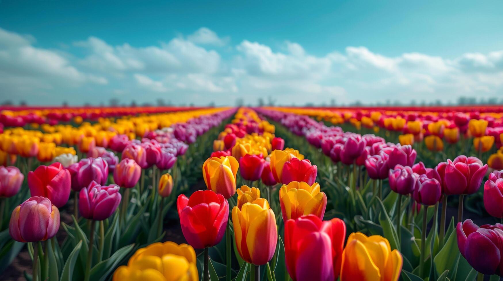AI generated Vibrant Field of Red and Yellow Tulips photo