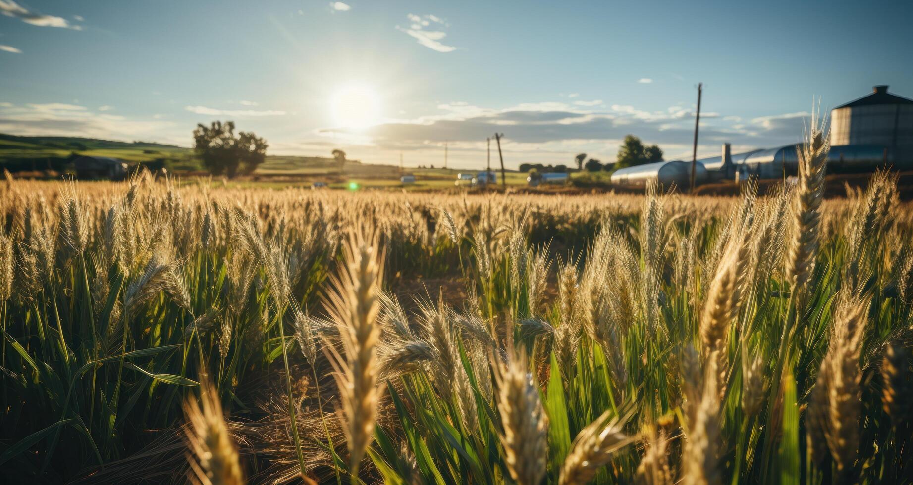 AI generated crop farming farming farm grain grain field with silos photo