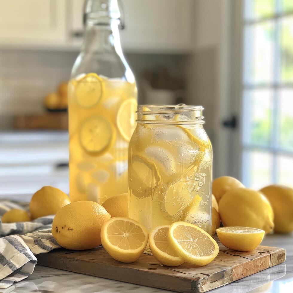 AI generated Refreshing Homemade Lemonade in Kitchen photo
