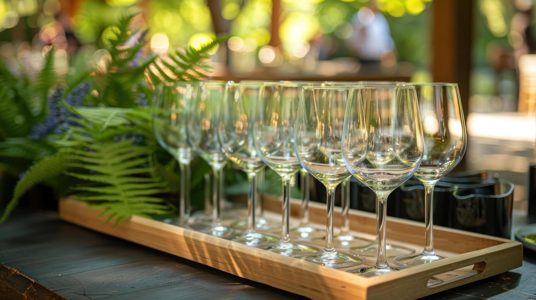 AI generated Many glasses of white wine stand on a tray photo