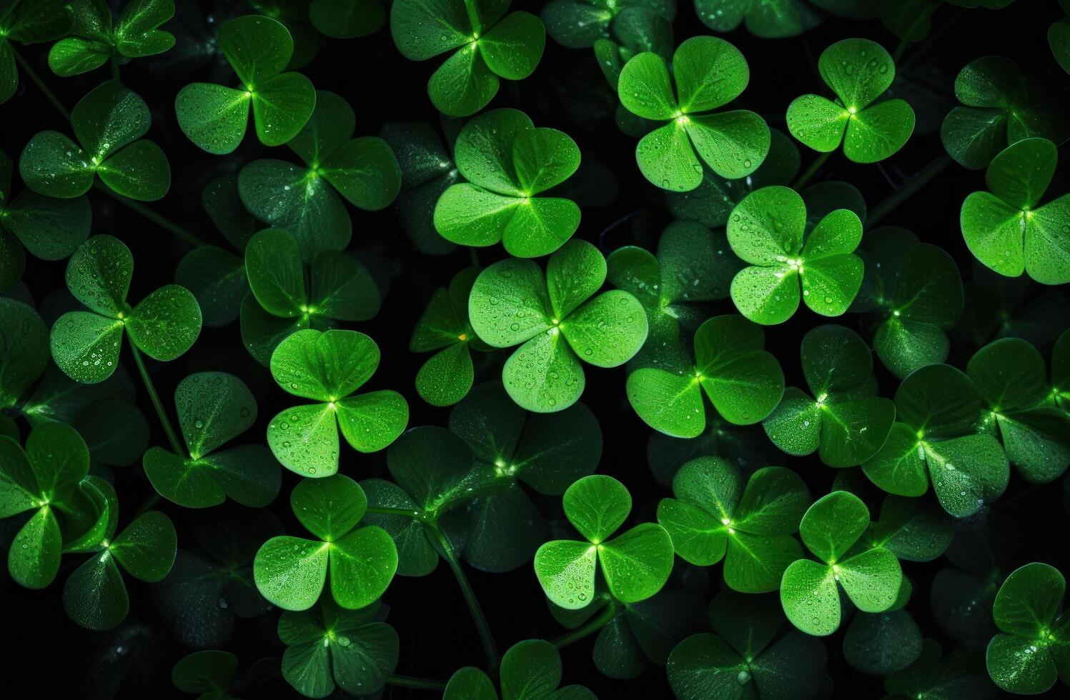 AI generated shamrock clover leaves with a green frame on black ground photo