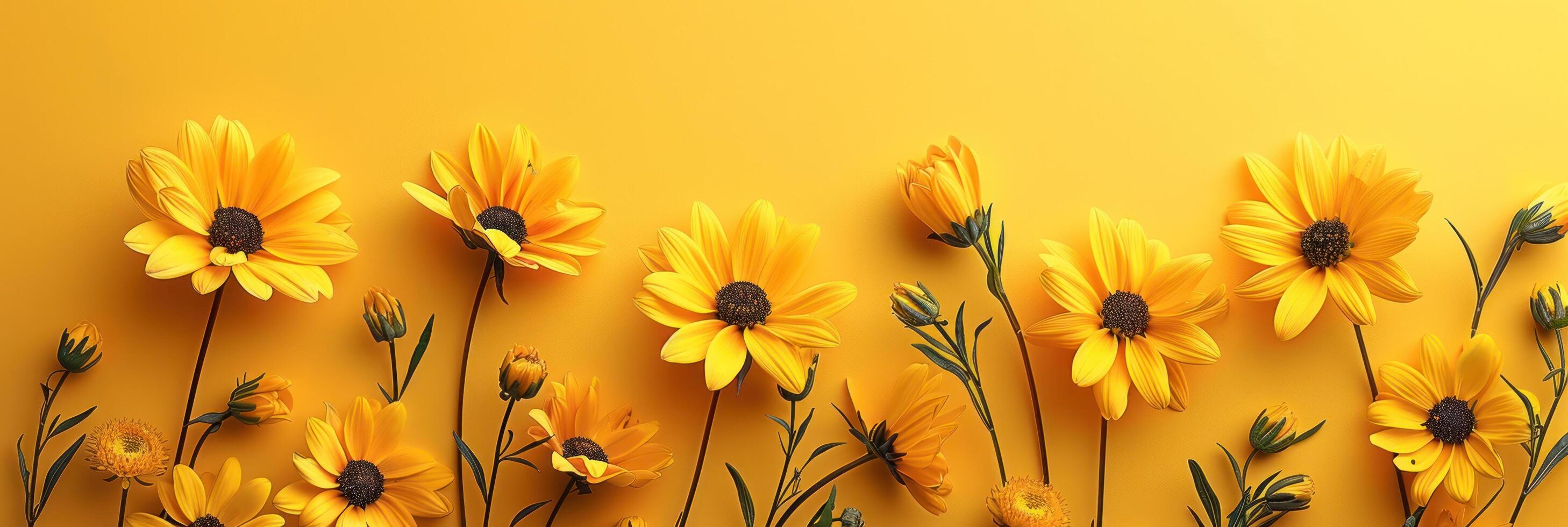 AI generated Abstract, beautiful minimalistic background with yellow flowers photo