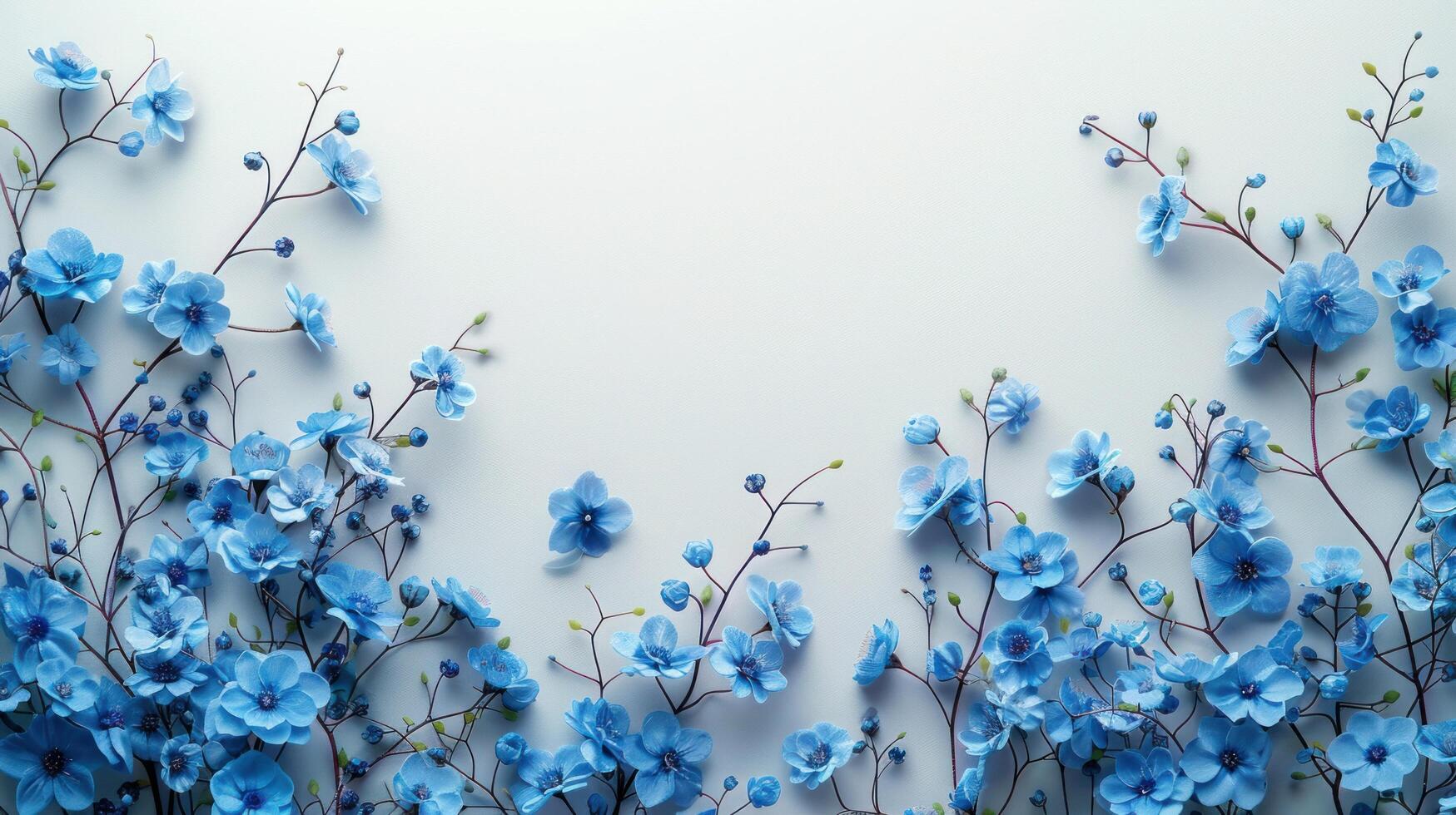 AI generated Abstract beautiful minimalistic background with blue flowers and lots of space for text photo