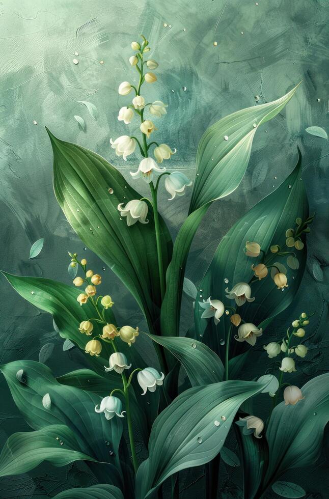 AI generated lily of the valley flower theme photo