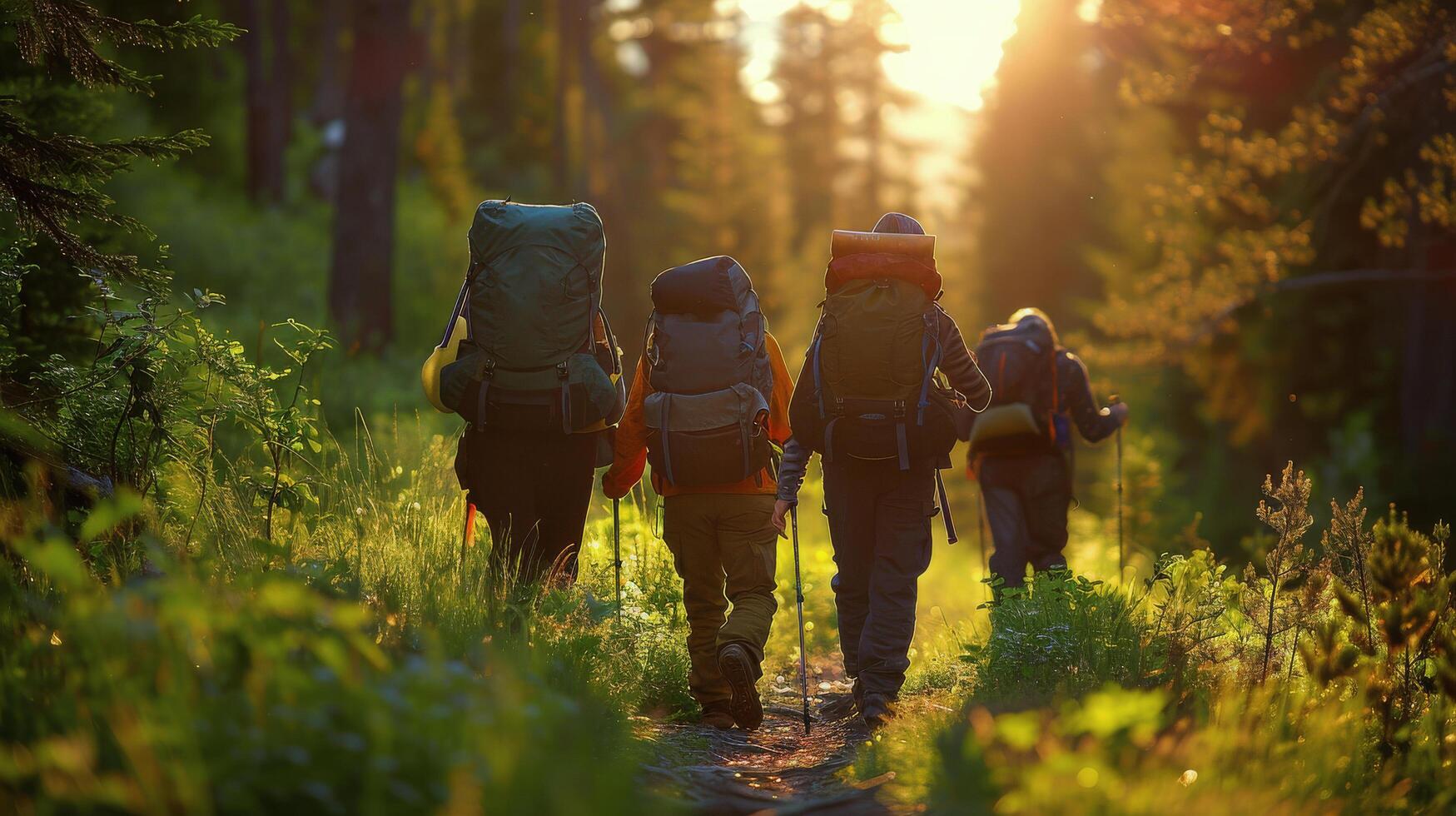 AI generated Group of People Walking Through a Forest photo