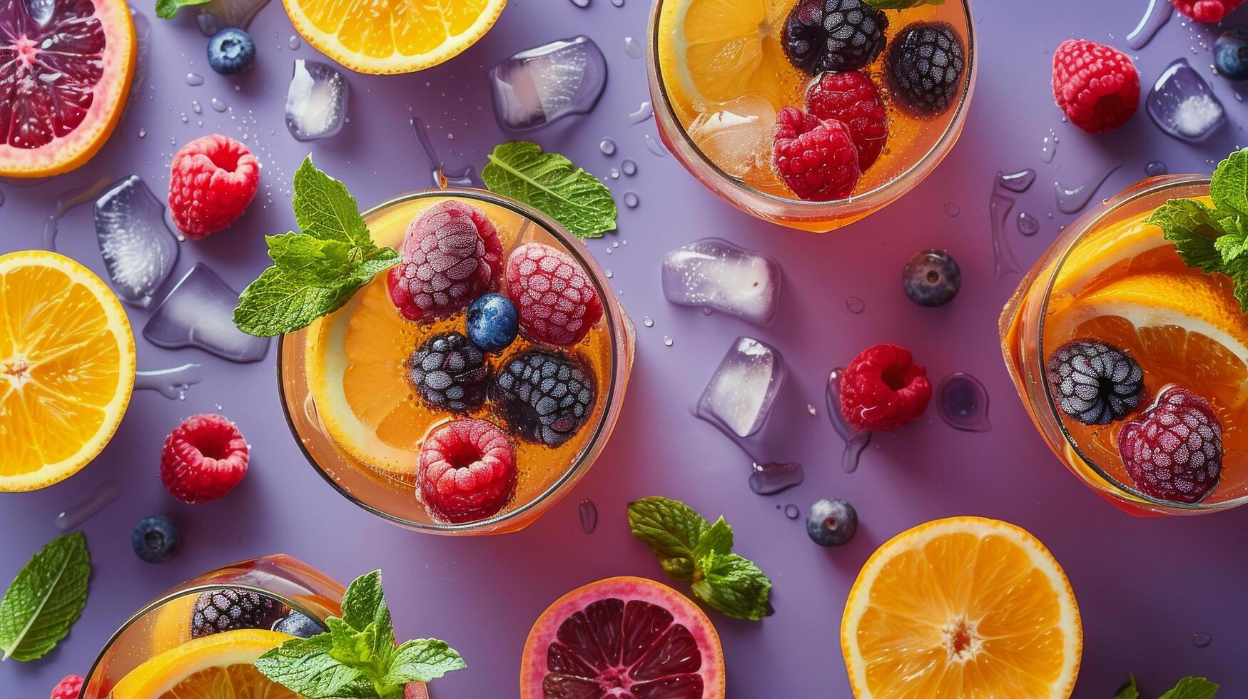 AI generated Table Topped With Glasses of Fruit photo
