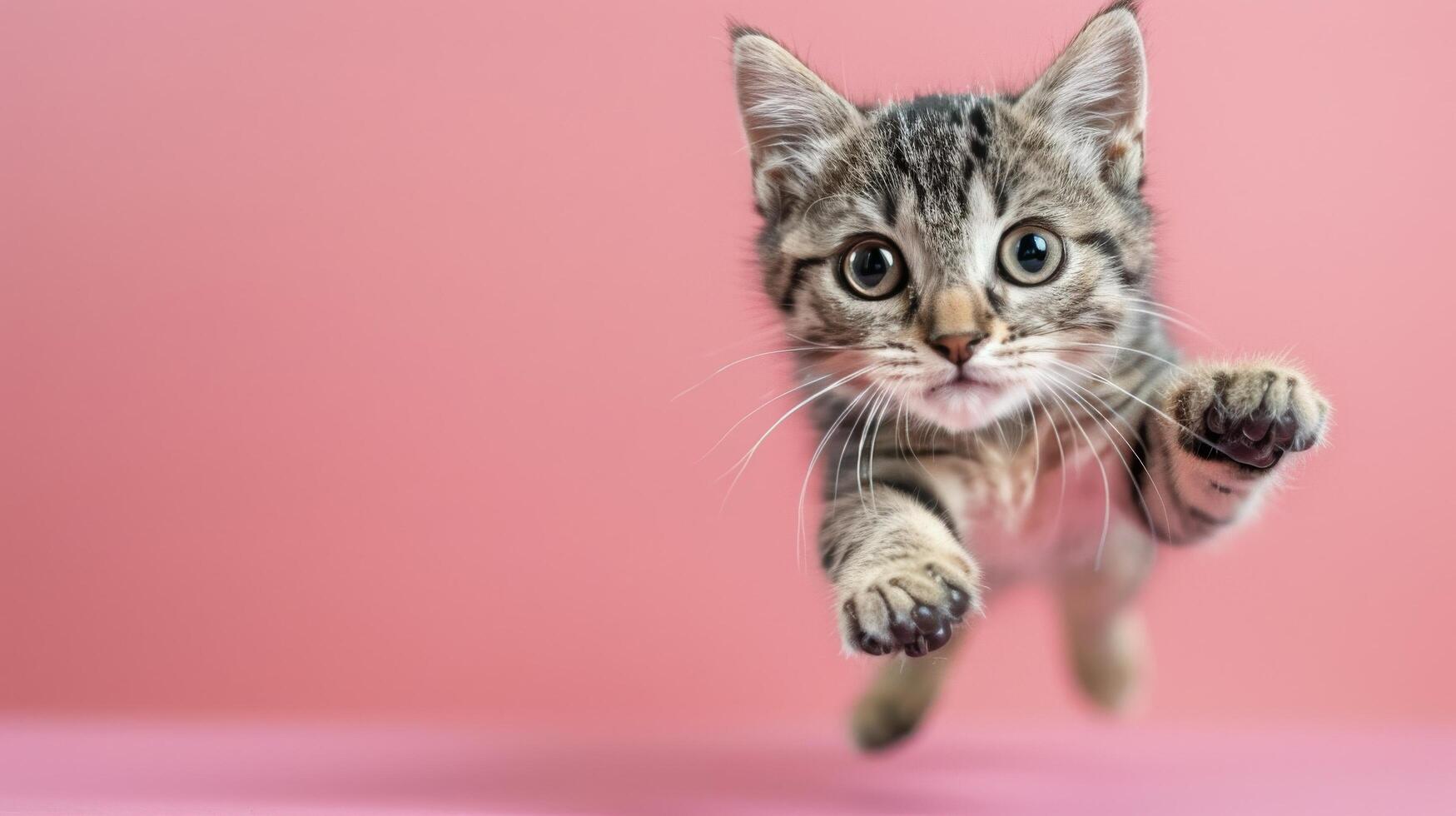 AI generated Small Kitten Running on Pink Surface photo