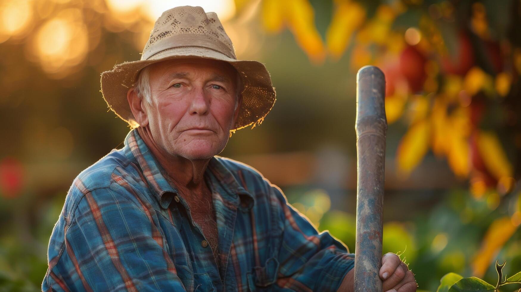 AI generated Old Man Holding Stick in Garden photo