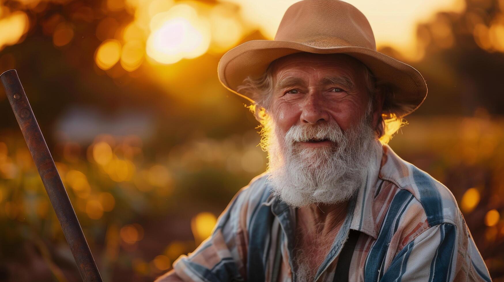 AI generated Old Man Holding Stick in Garden photo