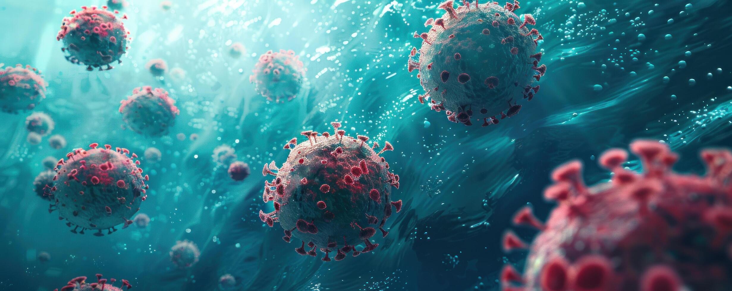 AI generated cells floating off in the blue water photo