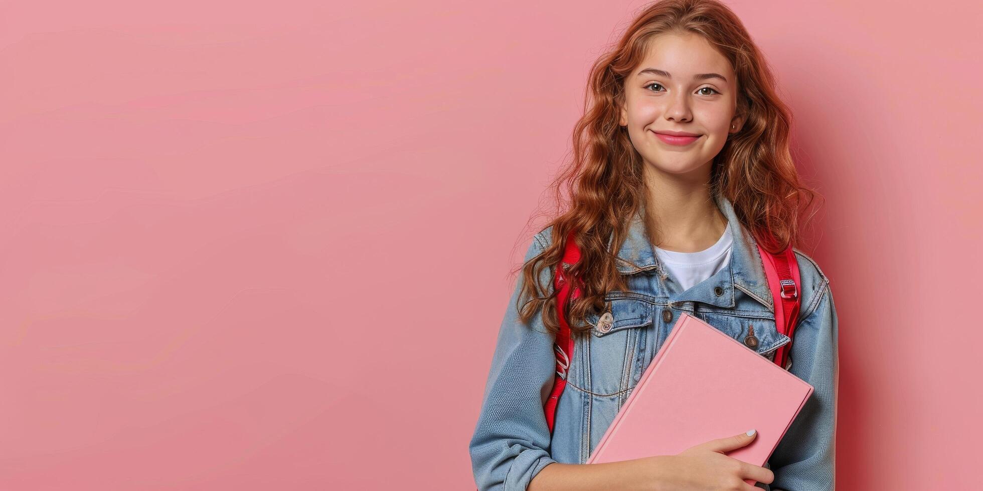 AI generated Little Girl Holding Laptop Against Wall photo