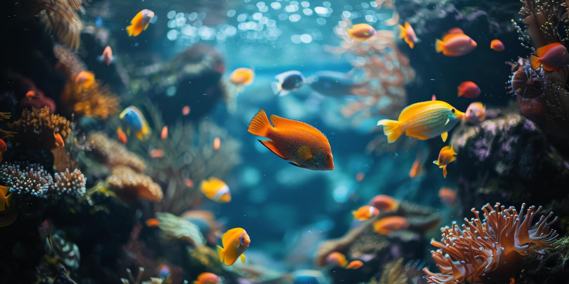 AI generated Vibrant Fish Swimming in Large Aquarium photo