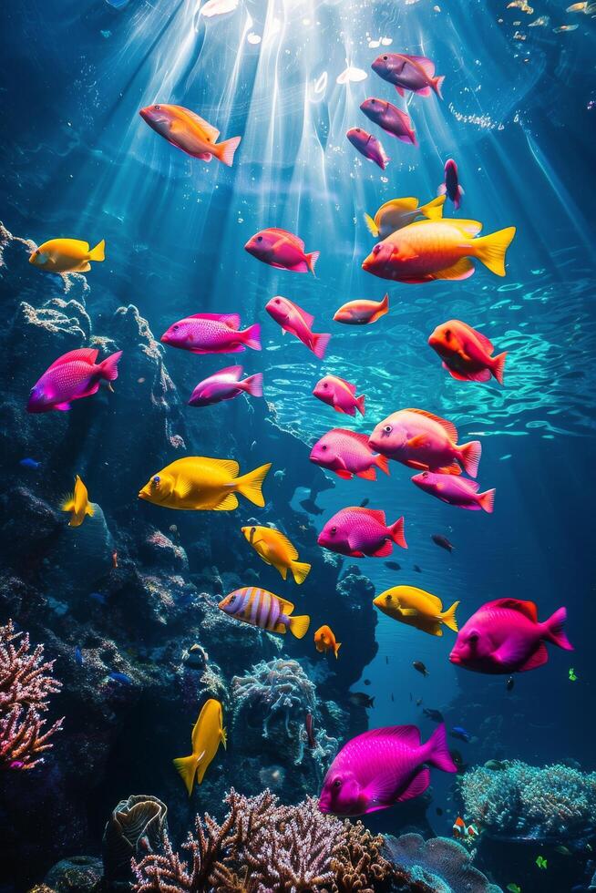 AI generated School of Fish Swimming Above Coral Reef photo