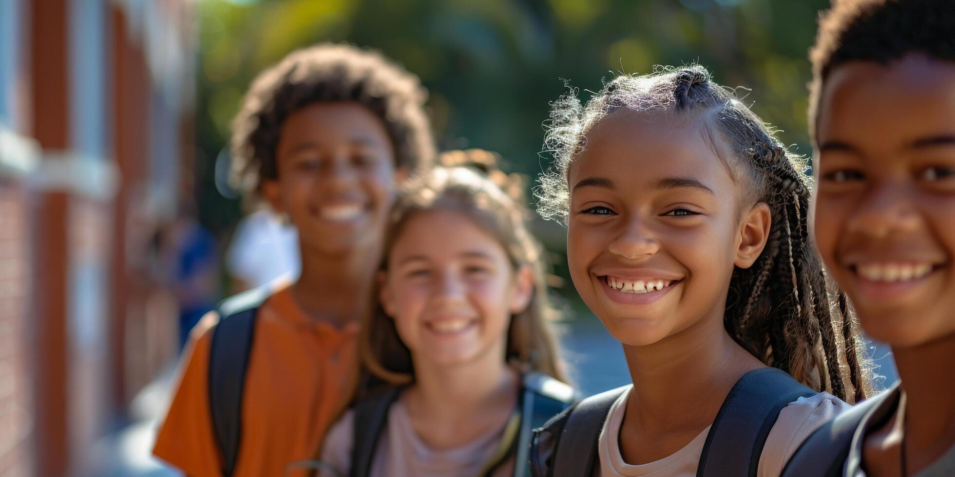 ai generado grupo de joven muchachas en pie juntos foto