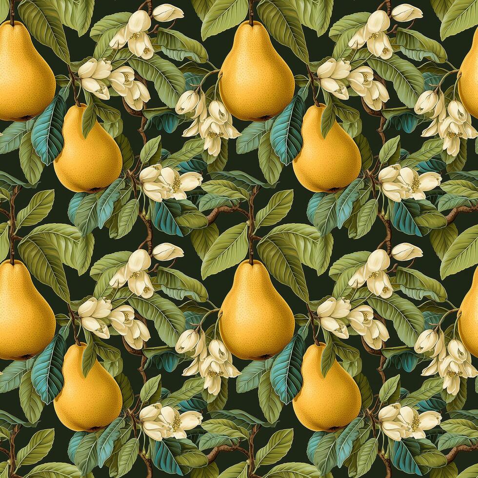 AI generated Botanical seamless pattern of pears and leaves photo