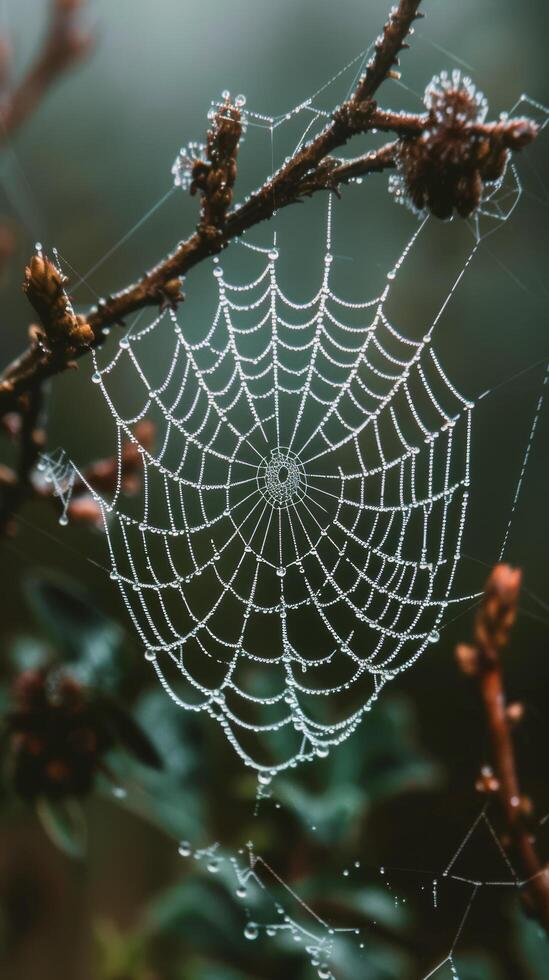 AI generated Spider Web Hanging From Tree Branch photo