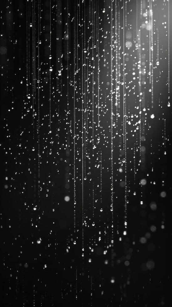 AI generated Rain Falling Down on a Black Background photo