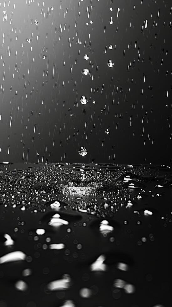 AI generated Rain Drops Falling on a Black and White Surface photo