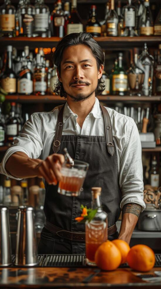 AI generated Bartender Making a Drink at the Bar photo