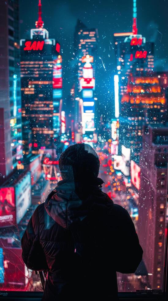 AI generated Man Standing on Top of Tall Building photo