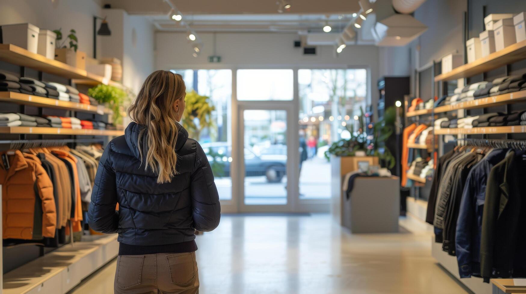 AI generated Woman Walking Through a Clothing Store photo