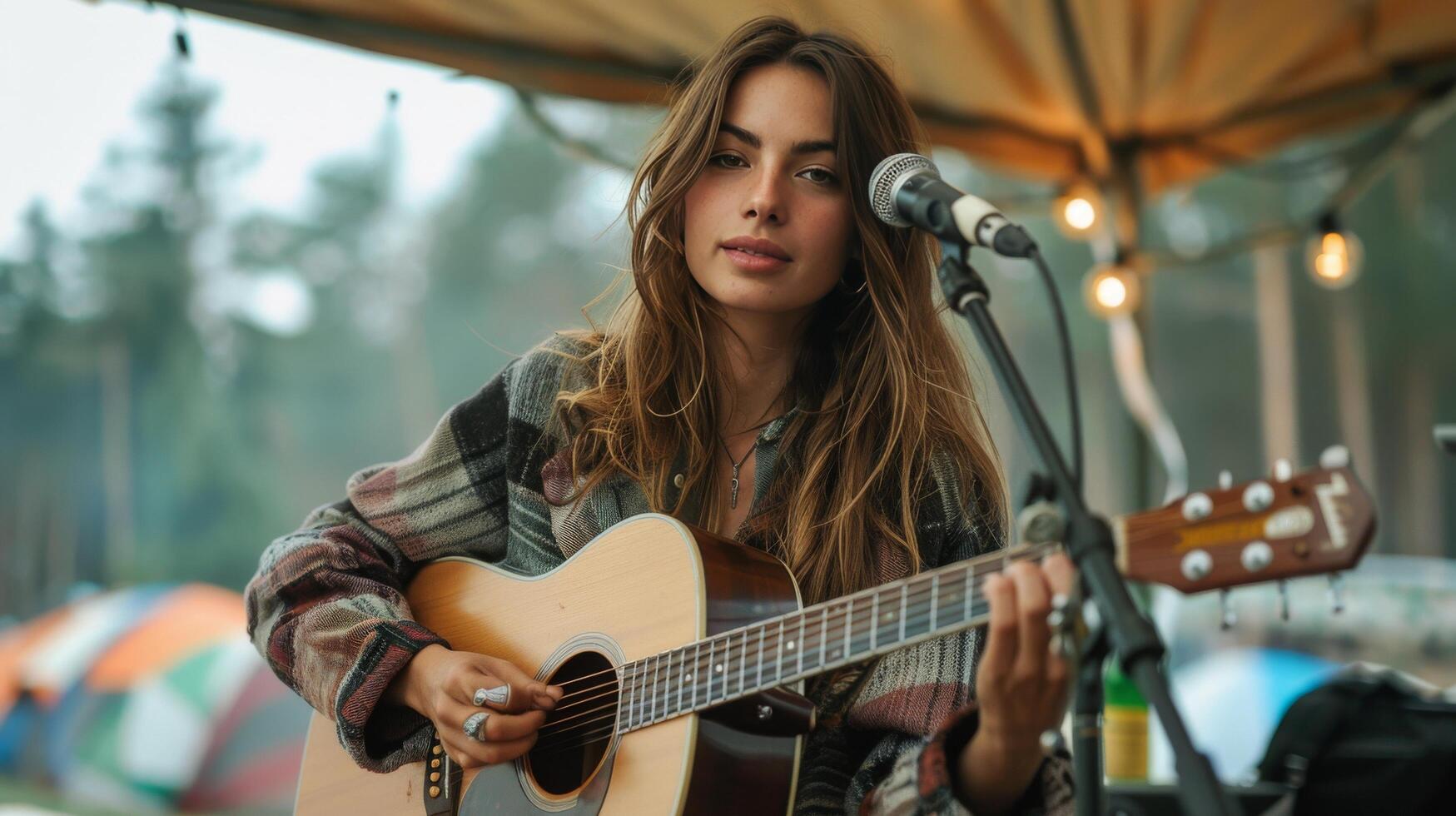 Man Playing Guitar in Forest photo