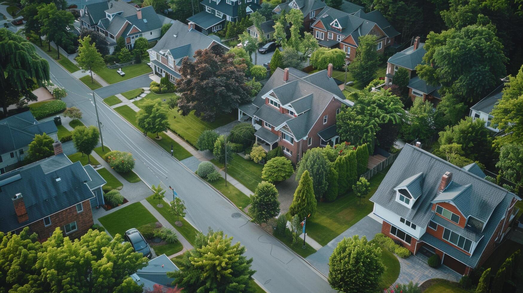 Aerial View of Residential Neighborhood With Abundant Trees photo