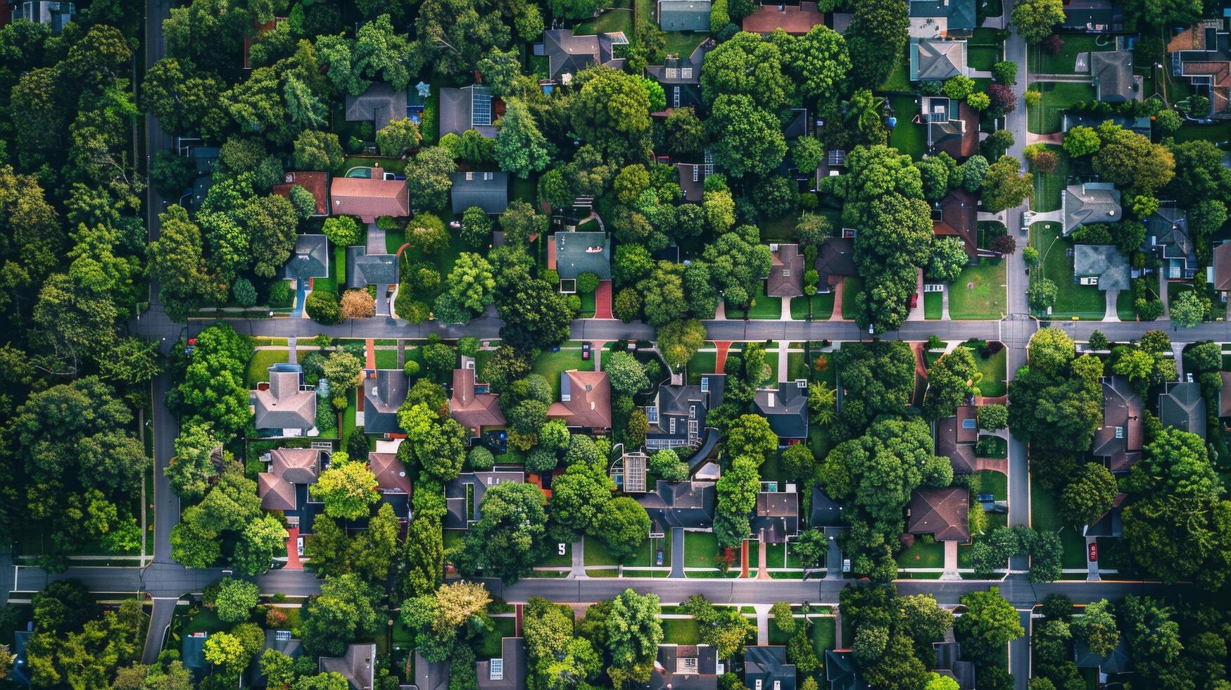 Aerial View of Residential Neighborhood With Abundant Trees photo