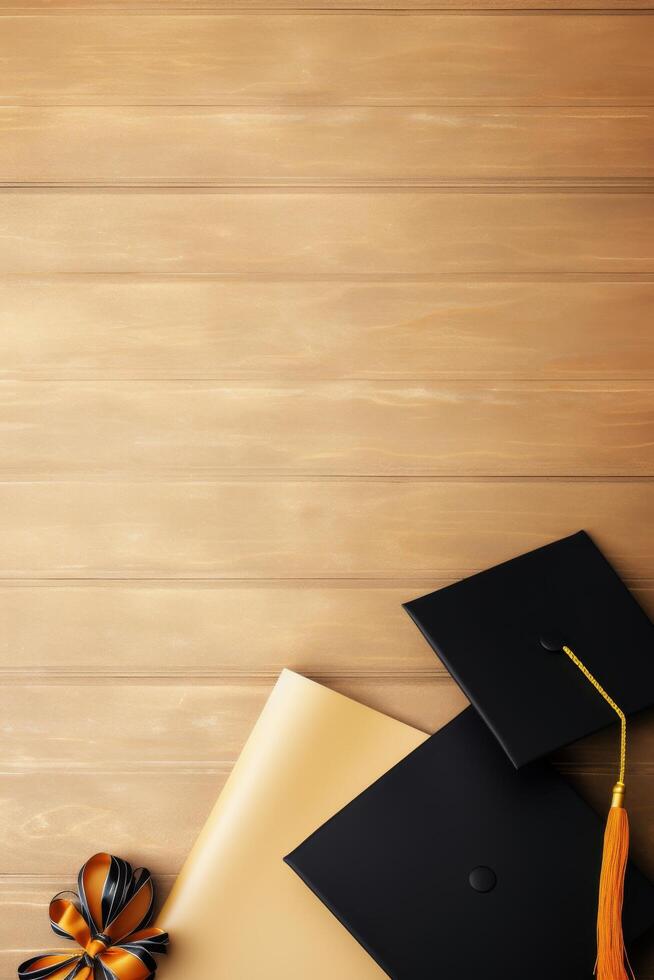 Graduation Caps and Confetti on Blue and Pink Background photo