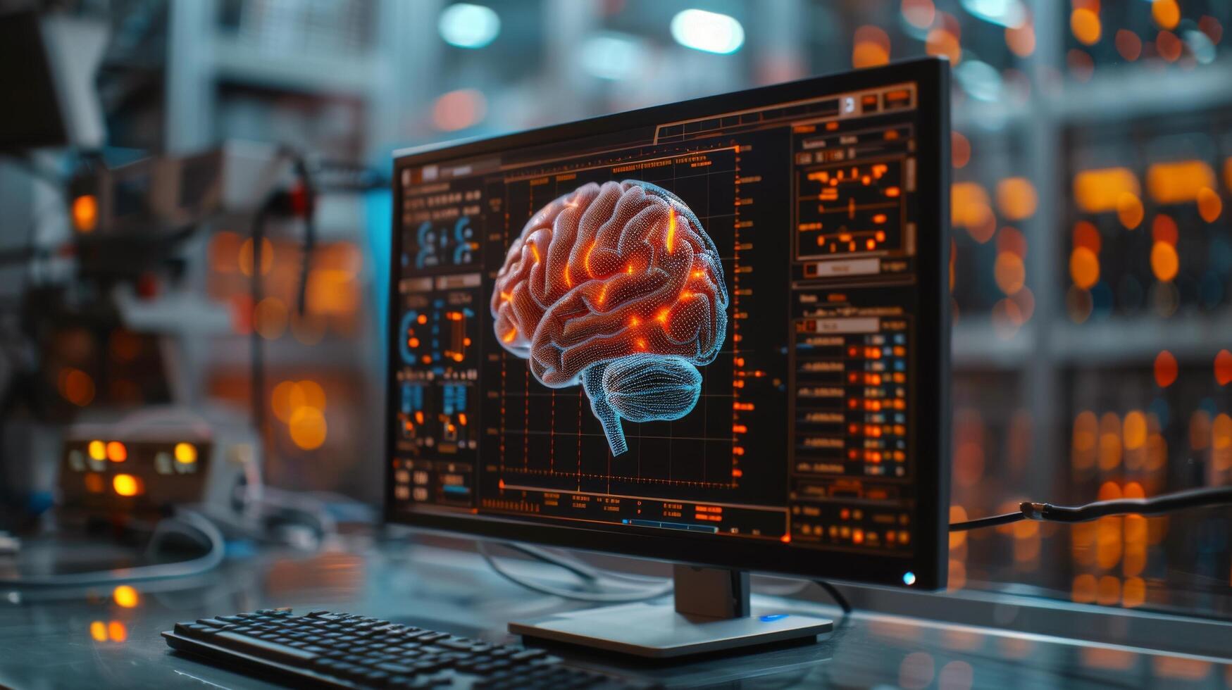 Computer Screen Displaying Human Brain photo