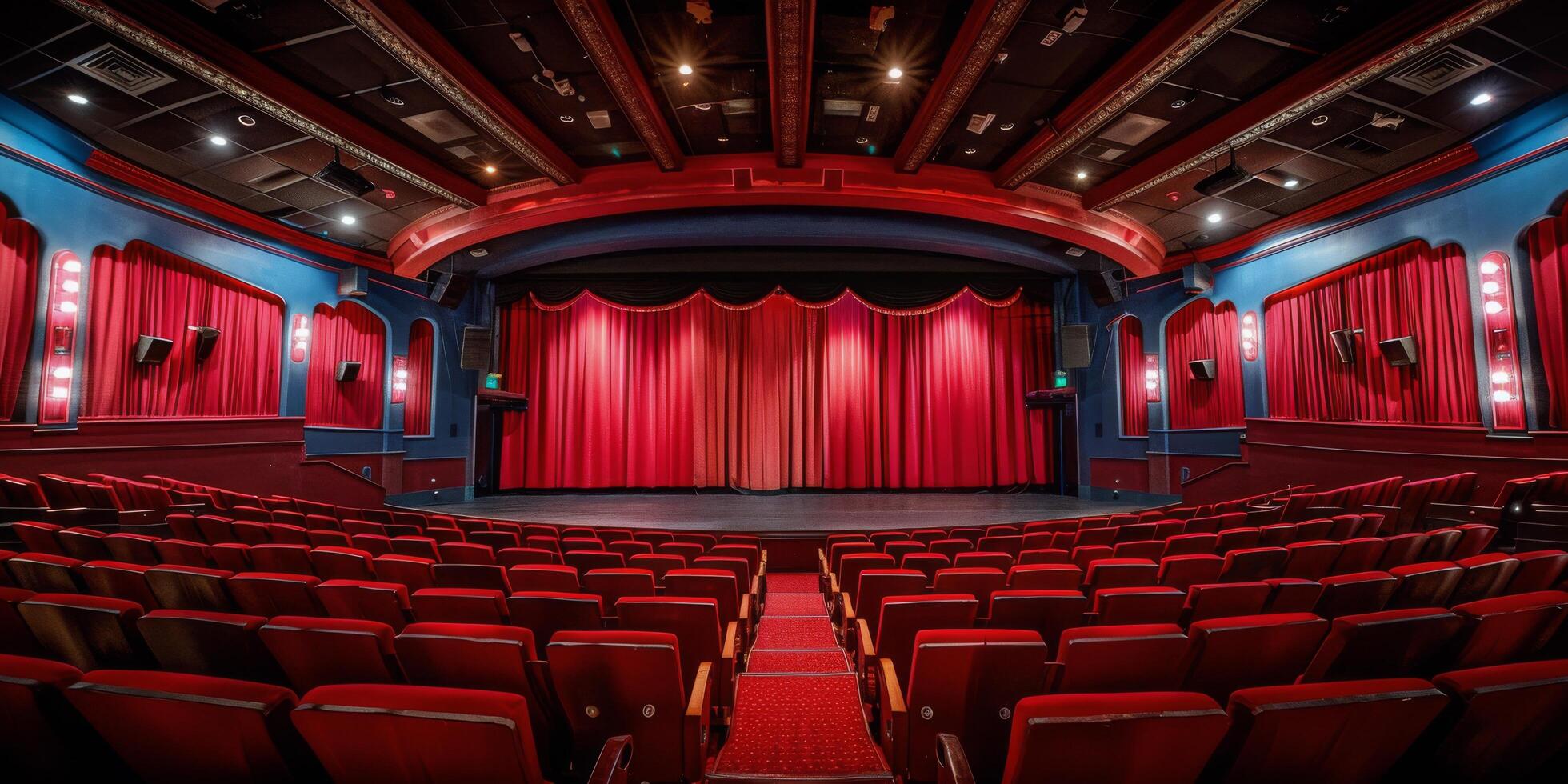 Empty Theater With Red Curtains and Seats photo