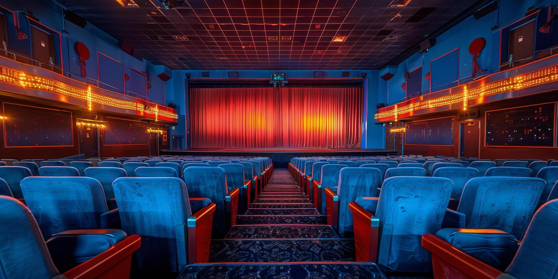Empty Theater With Red Curtains and Seats photo